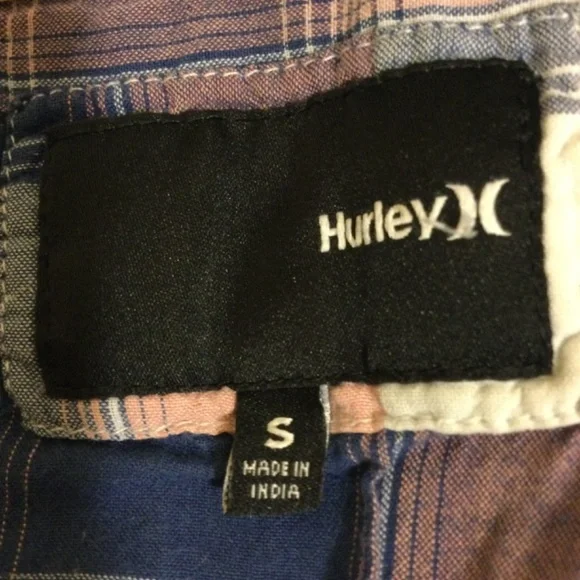 Women’s Plaid pink, white, blue short Sleeve  collared button up Top by Hurley - Picture 8 of 10